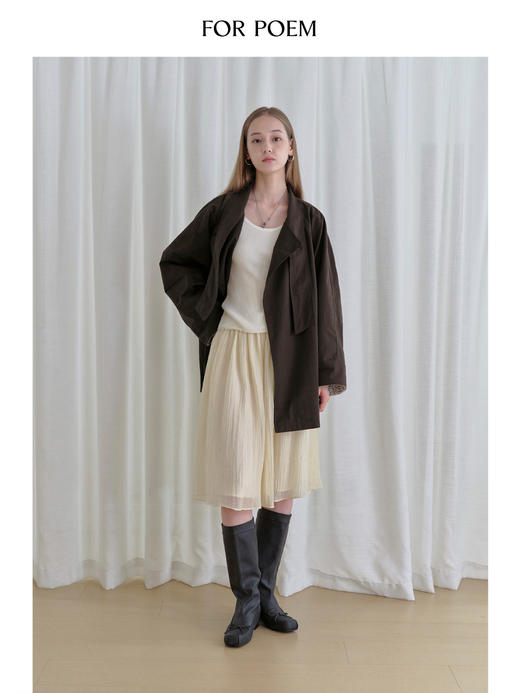 ForPoem 现货 25/FW原创设计米黄色肌理褶皱A摆纱质半身裙中裙 商品图4