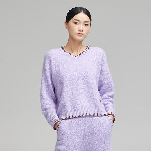 羊绒手工缝边女V领长袖套衫  SJF96W250N 商品图7