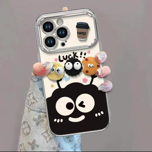 【敲好看！可折叠支架】横放看剧，解放双手，情侣可爱煤球iphone16苹果15promax手机壳14立体13电镀12带支架11。ra 商品图7