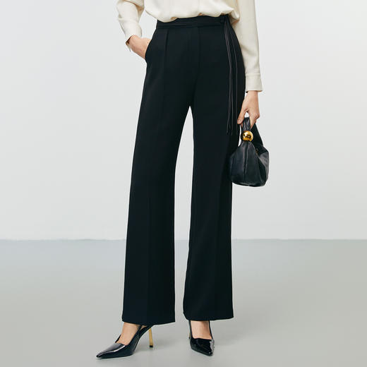 EITIE爱特爱秋季新款时尚高腰直筒显瘦黑色简约干练休闲裤7905607 商品图3