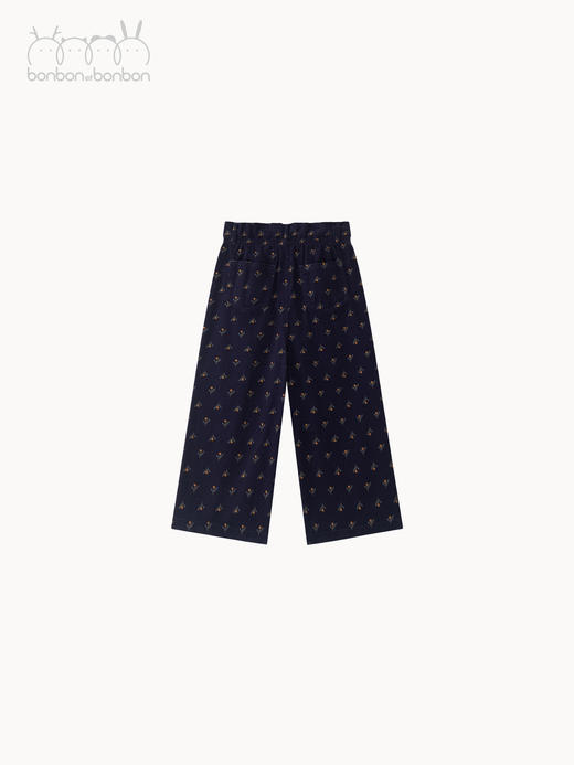 藏青灯芯绒碎花阔腿裤 商品图1