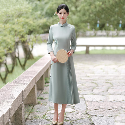 春秋显瘦奥戴醋酸改良旗袍SC17543 商品图1
