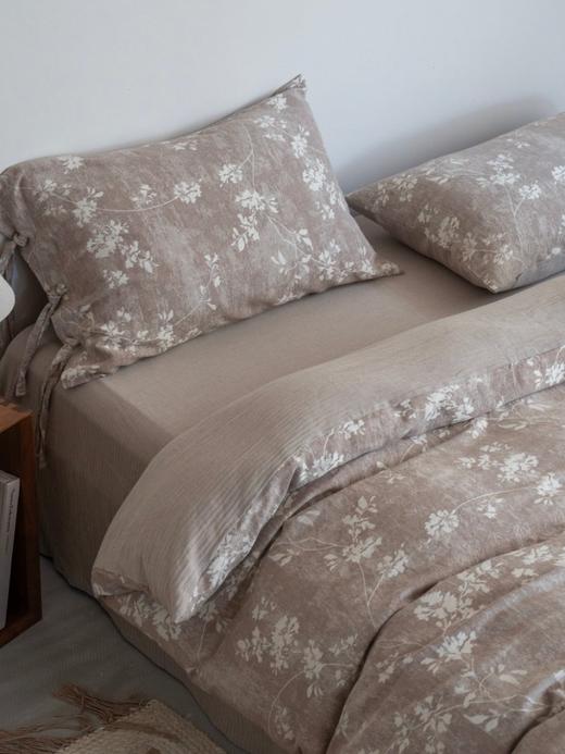 松植屋A类棉麻绑带款四件套日系风花卉撞色提花亚麻棉肌理床单被套 商品图6