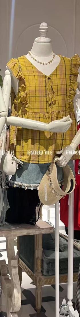 【门店同款】ENJOY夏季“后花园”落日黄格纹上衣 162800932