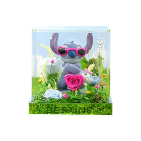 VBEINGS花语 史迪奇甜酷奇遇花园系列 永生花礼盒史迪奇摆件花束结婚生日七夕礼物