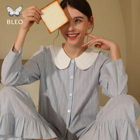 【沈梦辰同款】BLEO 全棉提花娃娃领开襟长短袖套装