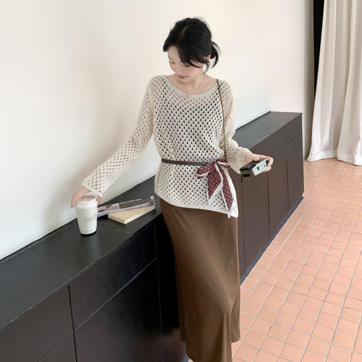 韩系镂空罩衫吊带连衣裙套装女2025秋季新款流行显瘦长裙两件套HSYL3301 商品图1