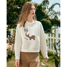 欧芮儿圆领刺绣卫衣女秋季2025新款宽松印花套头上衣小个子洋气