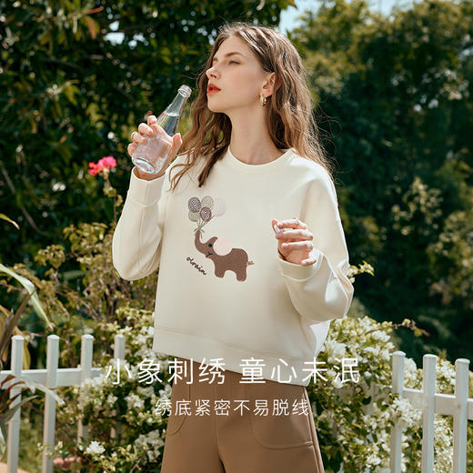 欧芮儿圆领刺绣卫衣女秋季2025新款宽松印花套头上衣小个子洋气 商品图1