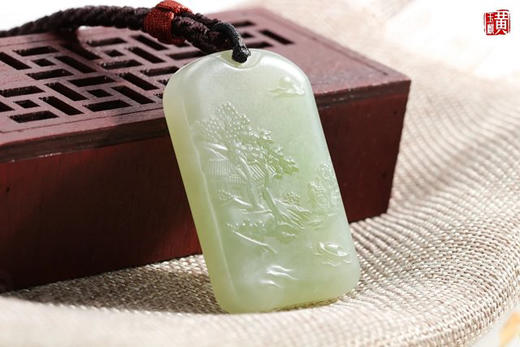 和田玉翠青【山水风光】吊坠 商品图1