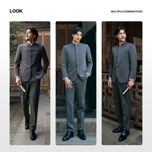 【婚礼季/中华立领/犀牛褶】柒牌男装假两件立领绅士商务混纺西服套装129C70330 商品图3