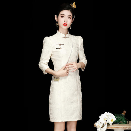 「自」全新升级【铂金会员339/天猫459/差价120】(40404)洛诗琳新中式提花连衣裙2025秋季气质国风改良显瘦旗袍裙女 商品图1