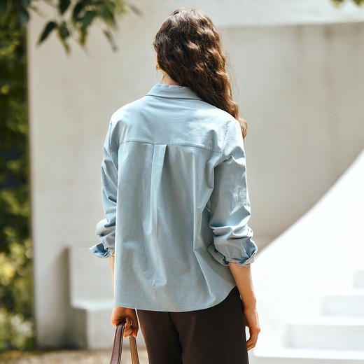 OLrain欧芮儿2025新款女秋季灯芯绒蓝色通勤衬衫气质百搭长袖衬衣 商品图3