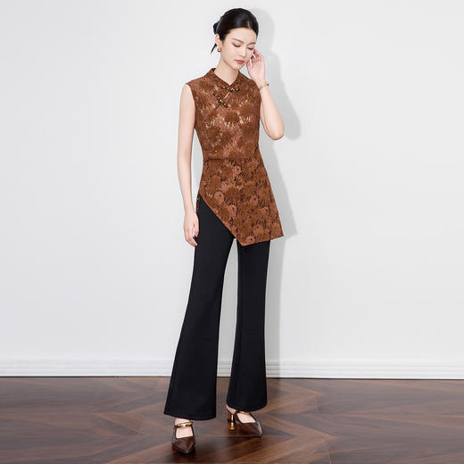 「高货wl」全新升级【铂金会员293/天猫389/差价96】(04029)洛诗琳2025秋季新中式复古立领盘扣提花雪尼尔蕾丝马甲 商品图0