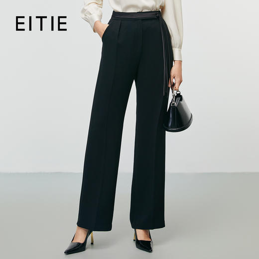 EITIE爱特爱秋季新款时尚高腰直筒显瘦黑色简约干练休闲裤7905607 商品图0
