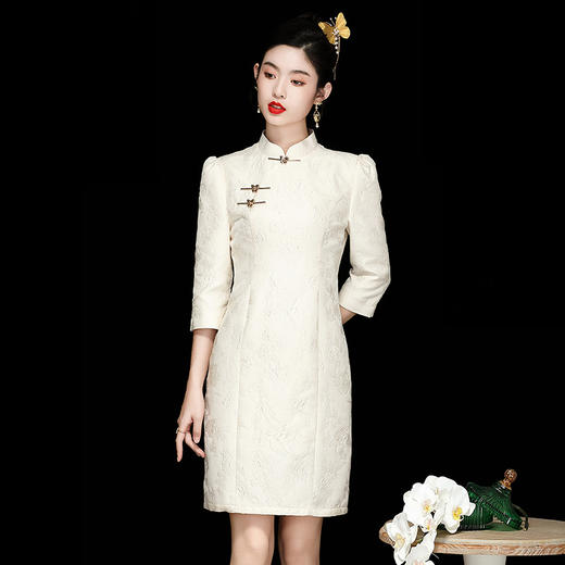 「自」全新升级【铂金会员339/天猫459/差价120】(40404)洛诗琳新中式提花连衣裙2025秋季气质国风改良显瘦旗袍裙女 商品图2