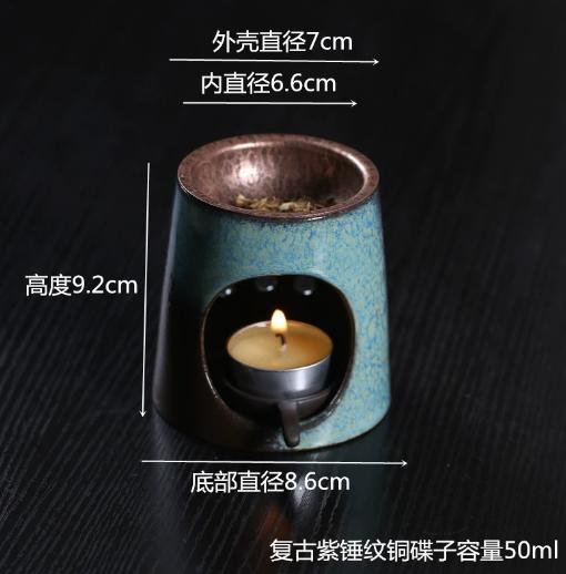 米马杂货 窑变蓝 紫铜碟沉香（咖啡渣）香薰炉 送5颗蜡烛 商品图8