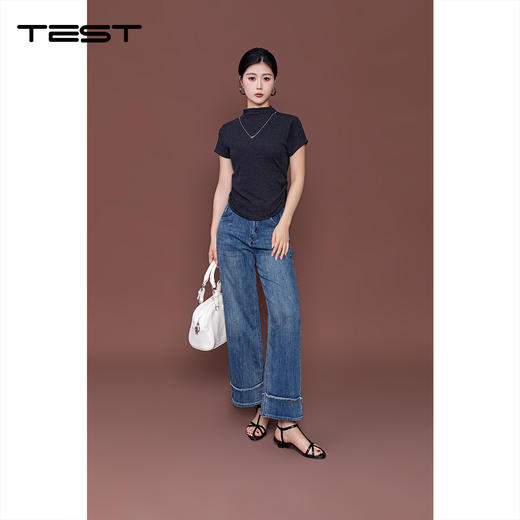 秋上新毛边卷边直筒经典蓝色宽松版型牛仔裤3253009 商品图3