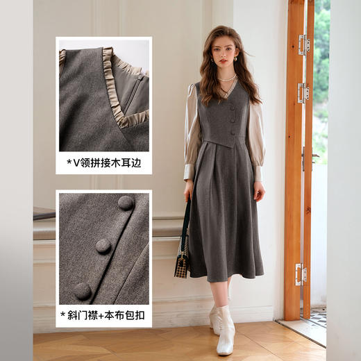 OLrain欧芮儿法式假两件连衣裙女秋季2025新款收腰显瘦通勤长裙子 商品图2