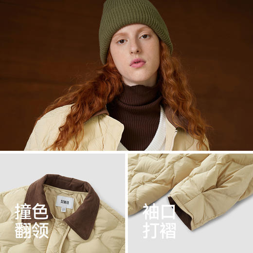 森马羽绒服女中长款轻薄肌理宽松2025新款撞色灯芯绒翻领冬装复古 商品图3