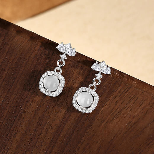 【预售3天】翡翠耳钉925纯银复古新中式耳环女几何轻奢高级感耳饰品E001087B 商品图6