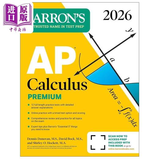 【中商原版】新版巴朗2026年AP考试微积分高级版备考指南 含12次模拟考试+全面复习+在线练习 AP Calculus Premium 2026 商品图0
