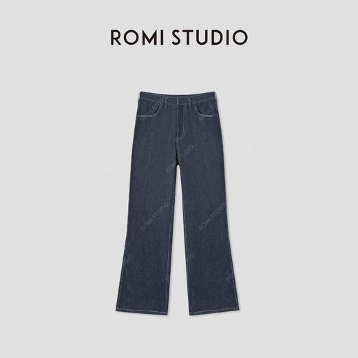 ROMI STUDIO“老钱静奢”独特平纹高腰微喇直筒牛仔裤RWCSXD3842 商品图0