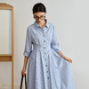 OLrain欧芮儿2025新款女秋季通勤蓝色条纹收腰衬衫连衣裙显示长裙 商品缩略图2