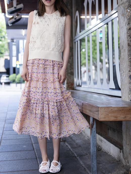 TYNVIE 手工编织钩针纹理花卉钻石图案背心-奶油色 商品图5