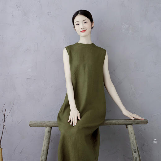 秋香色亚麻连衣裙文艺外穿内搭复古春夏秋【预售3天】GYD0622 商品图1