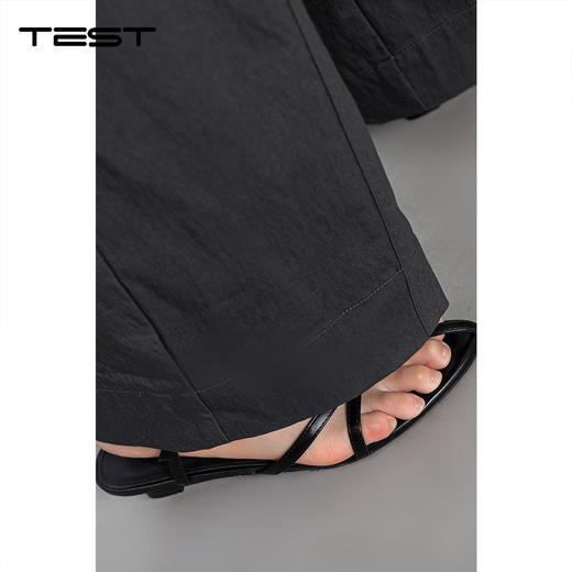 秋上新深灰色垂坠感阔腿侧边抽绳设计宽松休闲长裤3253011 商品图4