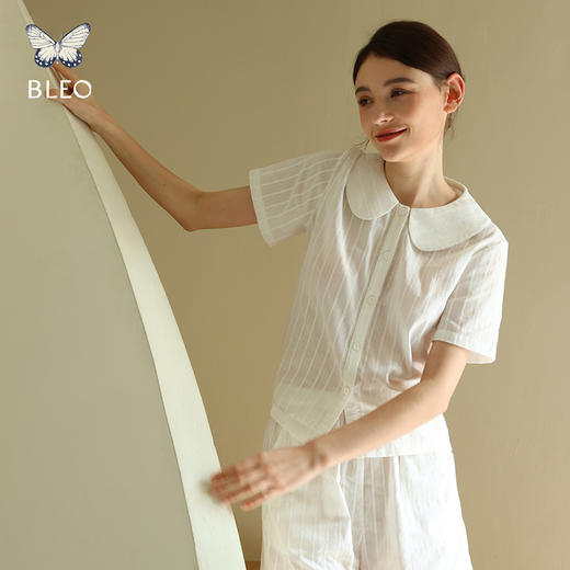 【沈梦辰同款】BLEO 全棉提花娃娃领开襟长短袖套装 商品图4