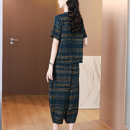 A34531高品质大码遮肚减龄夏季新款复古气质哈伦裤宽松洋气上衣两件套装 商品图3
