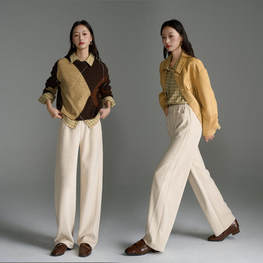 OLrain欧芮儿慵懒显瘦针织休闲裤女秋季2025新款松紧腰直筒长裤子 商品图2