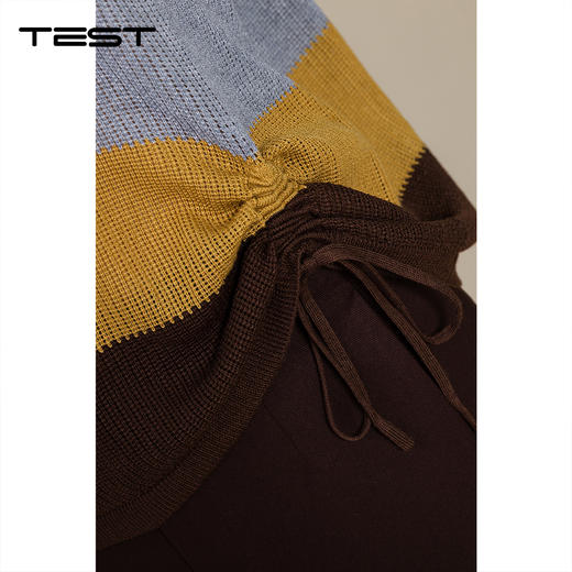 秋上新撞色条纹抽绳 V 领休闲百搭长袖针织衫上衣1253065 商品图4