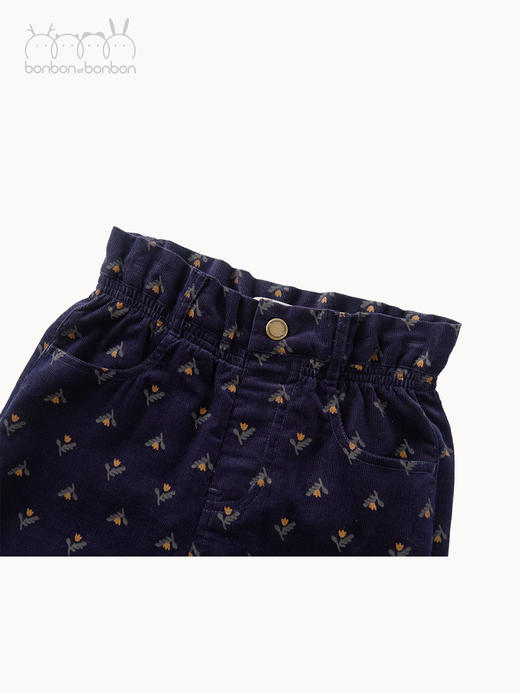 藏青灯芯绒碎花阔腿裤 商品图2