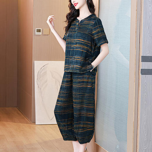 A34531高品质大码遮肚减龄夏季新款复古气质哈伦裤宽松洋气上衣两件套装 商品图2