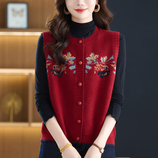 洋气提花毛衣坎肩外套，显瘦马夹背心针织开衫CC-13-98042 商品图2
