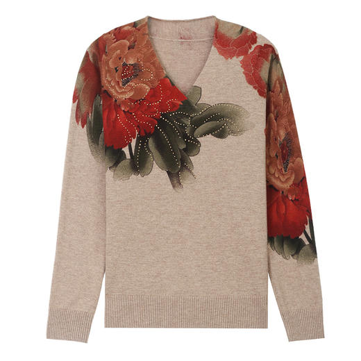 FCY SJ25827复古花色羊毛印花毛衣针织衫 商品图4