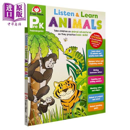 【中商原版】Listen and Learn Animals PreK 听故事学英语系列 动物 幼儿园小中班 Evan-Moor 美国英文原版 学前班活动练习册 商品图0
