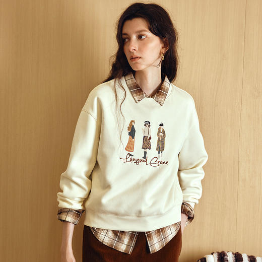 OLrain欧芮儿2025新款女秋季时尚女孩印绣图案休闲宽松套头卫衣 商品图1