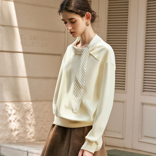 OLrain欧芮儿法式拼接绑带假两件卫衣2025秋季新款高级感百搭上衣 商品图1