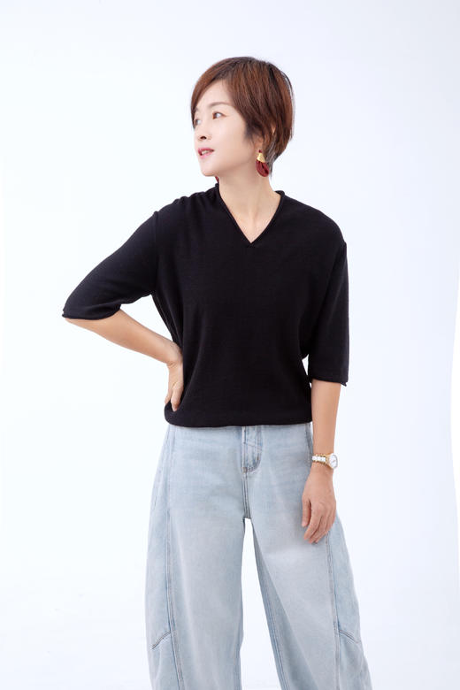 V领五分袖针织衫 商品图1