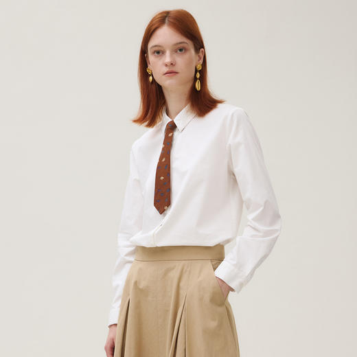 谜底白衬衣长袖女2025秋新品通勤简约刺绣钉珠百搭衬衫253MC1236 商品图0