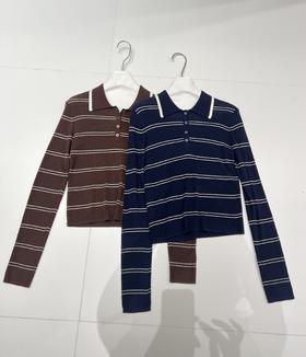 【门店同款】ENJOY秋季“光阴序语”翻领条纹针织衫 164894354