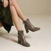 千百度粗高跟弹力袜靴女瘦瘦靴羊皮时装靴通勤短靴子A25581857 商品缩略图1