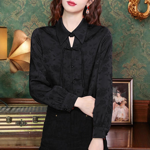 新中式国风红色雪纺衬衫女士春秋季新款时尚百搭气质小衫长袖衬衣 商品图2