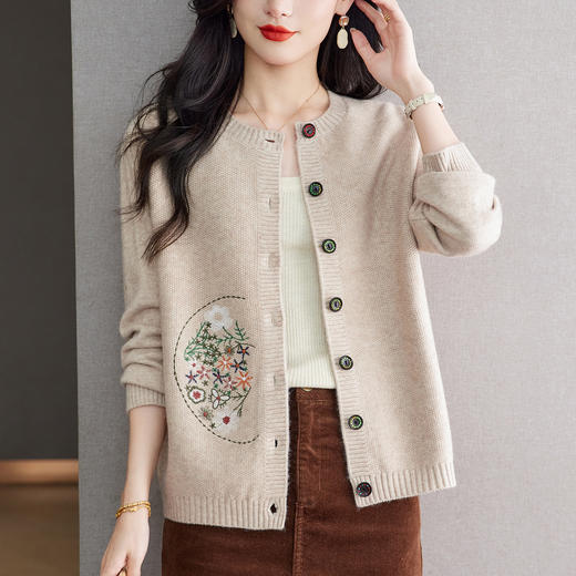 时髦洋气提花，宽松休闲针织开衫CC-66-6011 商品图0