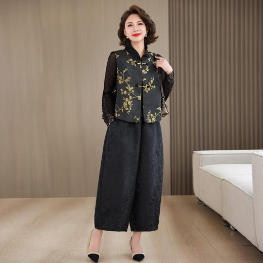 KQL422H81332025秋季新款休闲百搭花苞阔腿裤女时尚洋气马甲两件套 商品图4