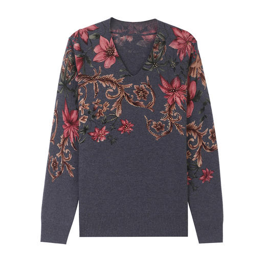 FCY SJ25823时尚复古印花宽松羊毛针织洋气上衣 商品图4